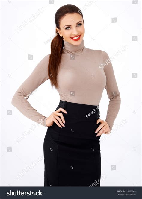 Beautiful Smiling Busty Brunette Woman Beautiful Stock Photo 125253569 Shutterstock
