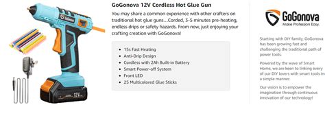 GoGonov 12V Cordless Anti Drip Hot Glue Gun With 15s Quick Preheat 2Ah Rechargeable Kit 25