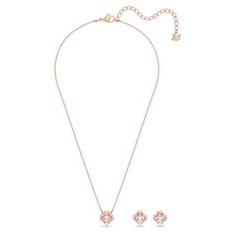 Swarovski Sparkling Dance Set Mixed Cuts Clover Pink Rose Gold Tone