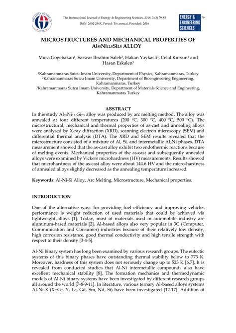 Pdf Microstructures And Mechanical Properties Of Al Ni Si Alloy