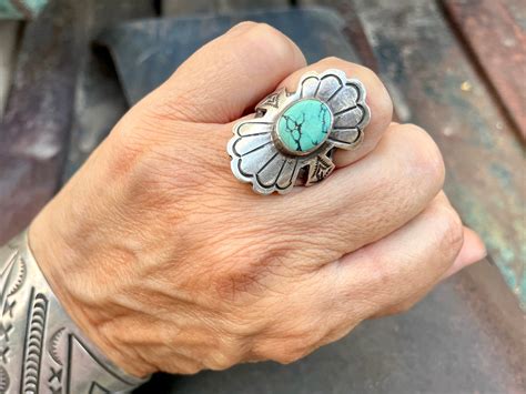 Vintage Navajo Sylvia Chee Turquoise Ring Size Sterling Silver