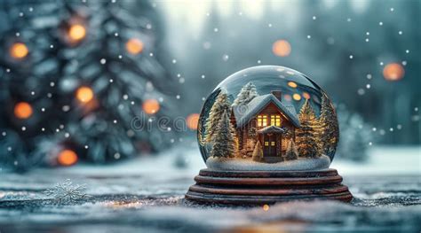 A Christmas Snow Globe with a Tree and House Inside Stock Illustration ...