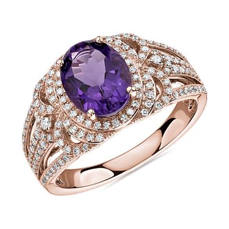 Oval Amethyst And Diamond Ring In 14k Rose Gold Blue Nile