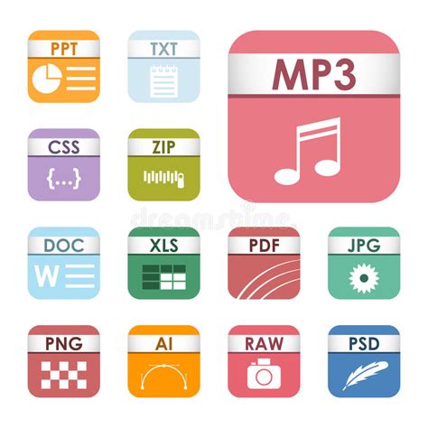 Simple Square File Types Formats Labels Icon Set Presentation Document