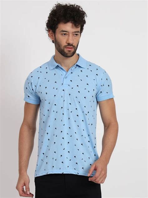 Mens Sky Blue Cotton Polo T Shirts At Piece Cotton Polo Neck T