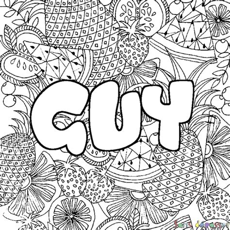 Coloriage Prénom Guy Décor Mandala Fruits Sans Dépasser