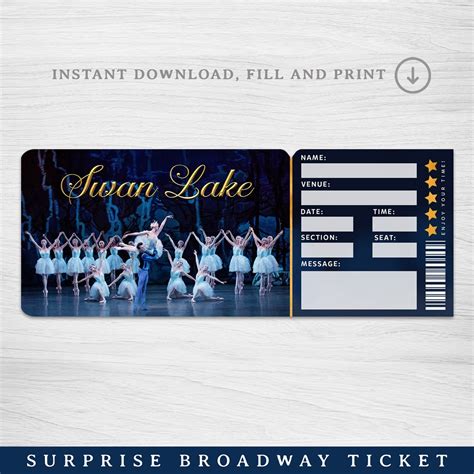 Printable Swan Lake Ballet, Broadway Surprise Ticket, Swan Lake Ballet ...