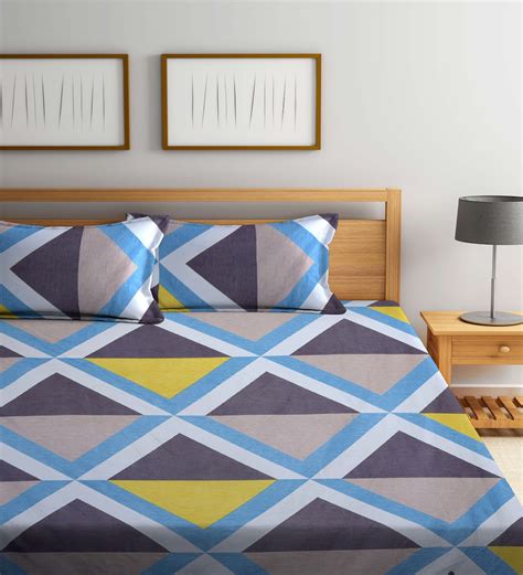 Buy Multicolor Geometric 300 Tc Cotton Blend Double King Sized Bedsheet