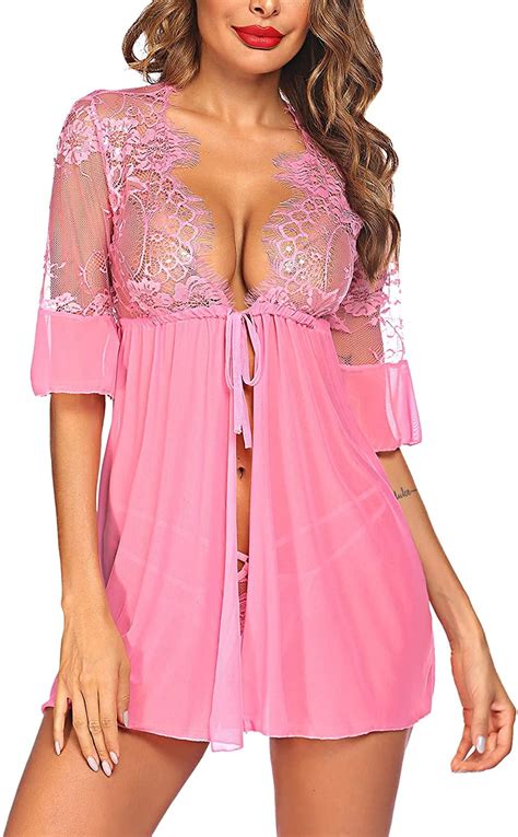 Avidlove Women Lingerie Open Front Babydoll Lace Chemise Sleepwear