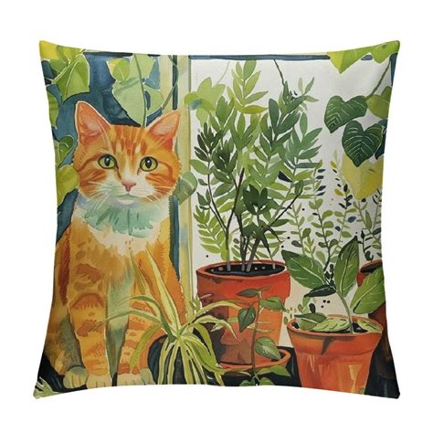 Chilfamy Spring Cat Throw Pillow Covers Square Cute Cat Farmhouse