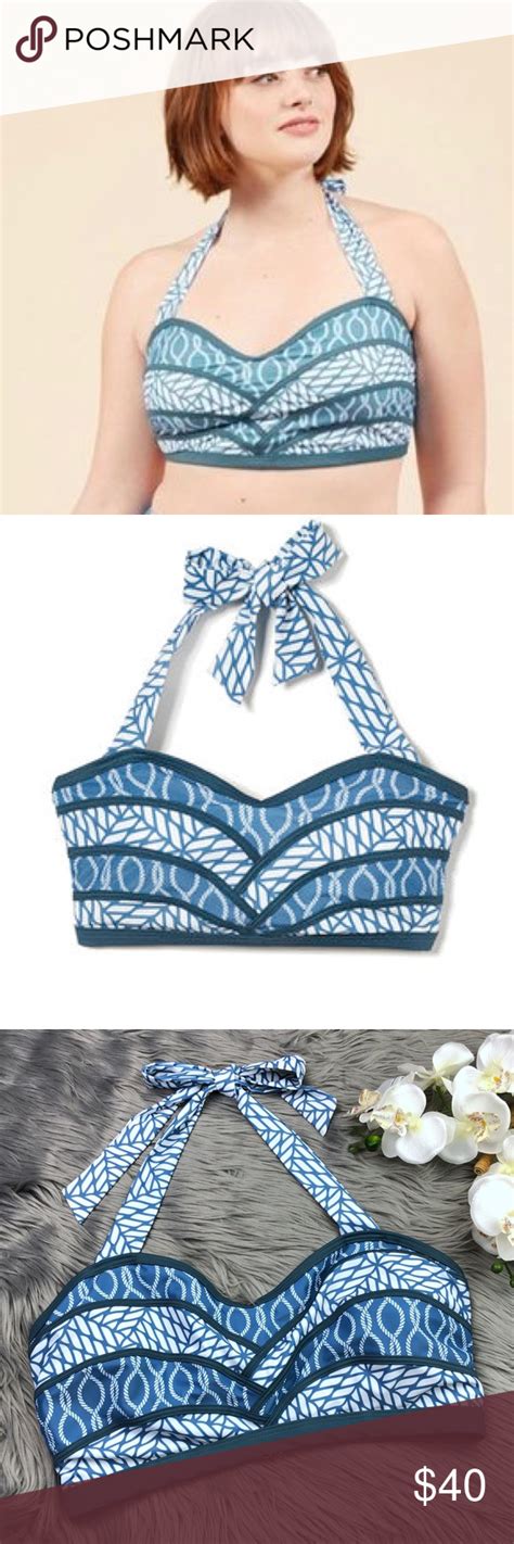 ModCloth High Dive Serene Bikini Top Blue Nautical