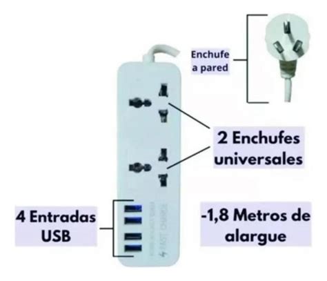 Zapatilla El Ctrica Con Cable Tomas Multinorma Toma Usb