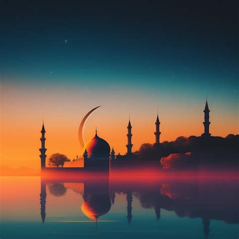 A painting of a mosque with a crescent moon in the background. | AI ...