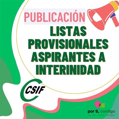 CSIF Aspirantes A Interinidad Curso 2023 24 Listados Provisionales