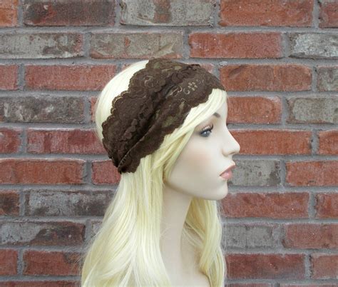 Brown Headband Wide Headband Lace Headband Stretchy Etsy Hair