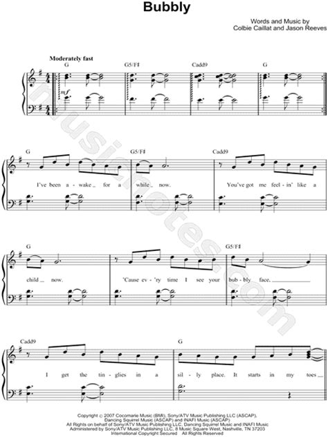 Colbie Caillat Bubbly Sheet Music Easy Piano In G Major