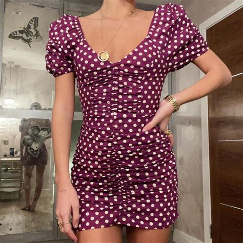 Zara Polka Dot Dress Purple Polka Dot Dress With Depop