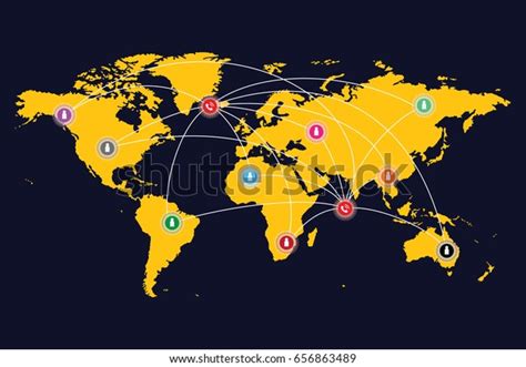 Vector World Map Connection On Black Vector De Stock Libre De