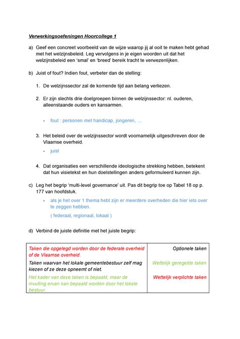 Verwerkingsoefeningen Hoorcollege 1 Leg Vervolgens In Je Eigen