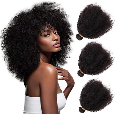 Afro Kinkys bouclés Remy trames de cheveux humains tissage 3 trames 4B