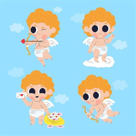 Colección de personajes de cupido en diseño plano Vector Gratis