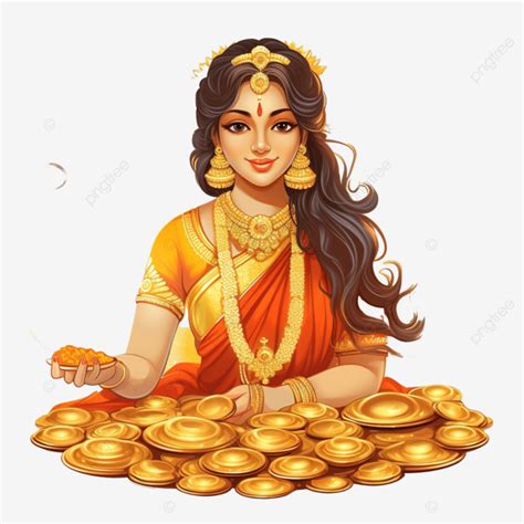 Illustration Of Goddess Lakshmi With Golden Coins Pot Dhanteras Diwali