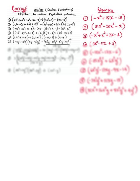 Solution Corrig Exercices Les Chaines D Op Rations Dans Les Polyn Mes