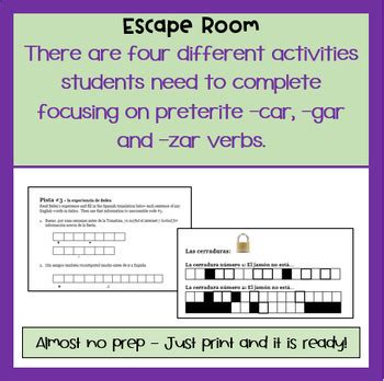 Spanish Preterite Car Gar And Zar Verbs Escape Room Breakout On Google