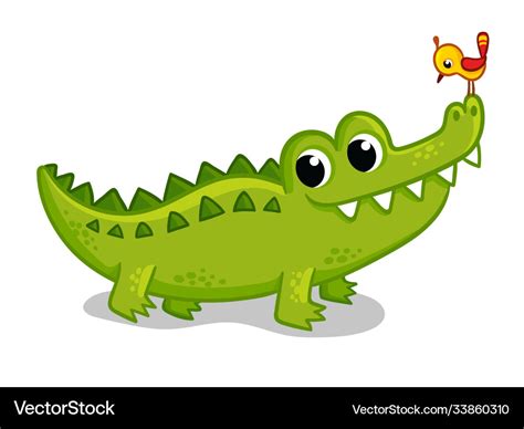 Cute Young Green Crocodile On A White Background Vector Image