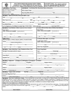 Sex Offender Registration Form Athol Fill And Sign Printable