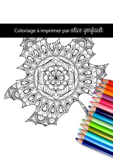 Mandala Feuille d automne Coloriage pour adulte à imprimer Alice