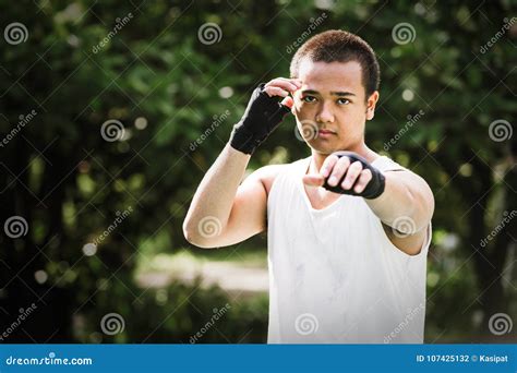 Asian Thai Boxing Stock Photo Image Of Defense Athlete 107425132