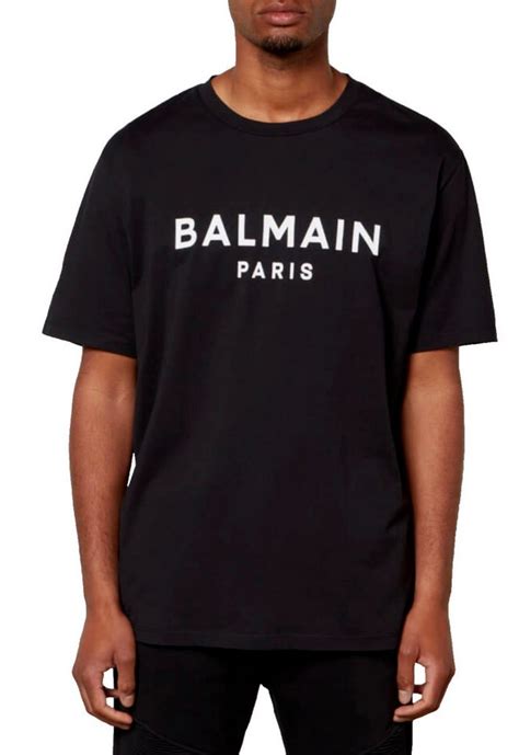 Balmain Paris T Shirt Flocked Logo Straight Fit T Shirt Cotton Shirt