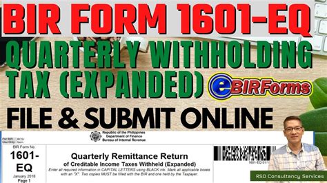 Bir Form 1601 Eq Quarterly Wtax Expanded Tagalog Tutorial Youtube