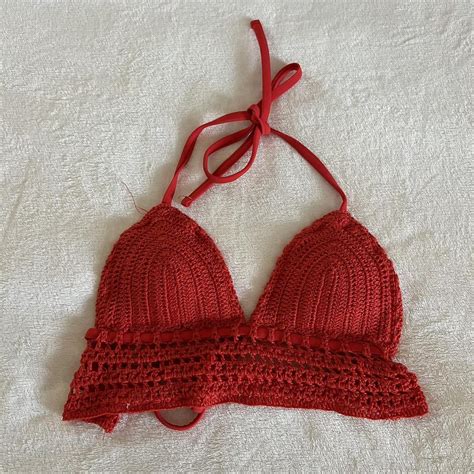 Red Crochet Bikini Top So Cute And Never Worn Depop