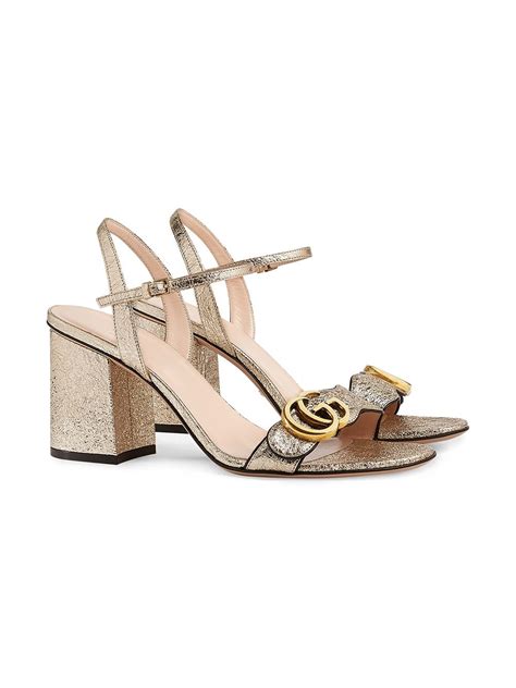 Gucci Metallic Laminate Leather Mid Heel Sandal Farfetch