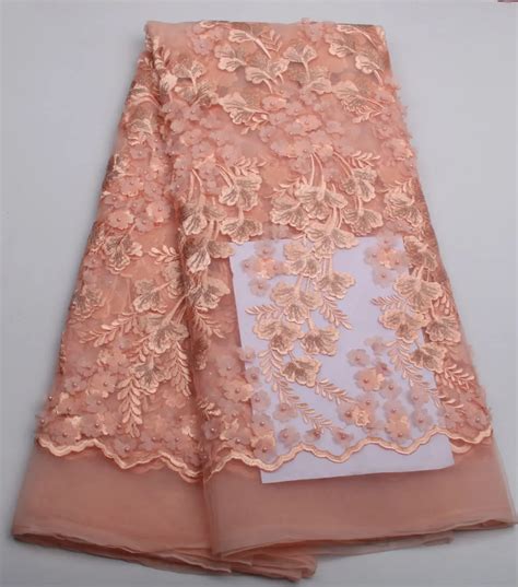 African Peach Lace Fabrics High Quality Nigerian 3D Lace Fabric For