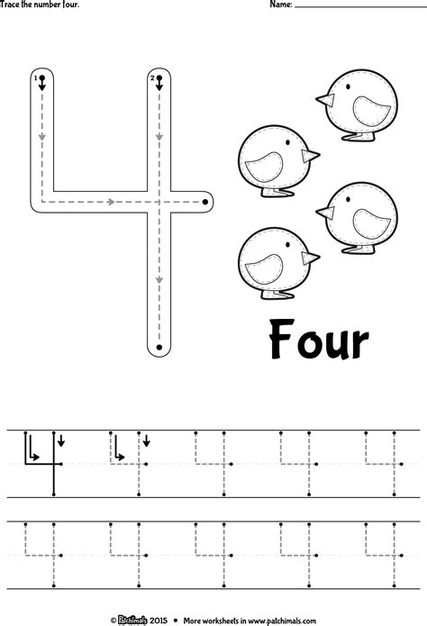 Number 4 Tracing Worksheets