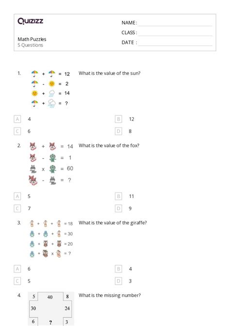 50+ Math Puzzles worksheets for 5th Grade on Quizizz | Free & Printable