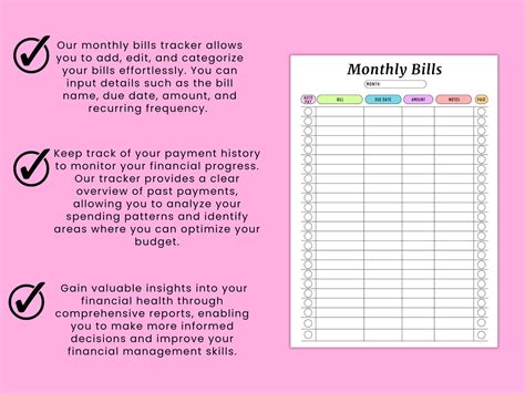 Monthly Bill Tracker Printable Monthly Bill Log Editable Bill Planner Bill Payment Checklist