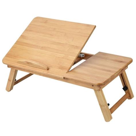 Support Pc Portable R Glable Pliable En Bois Bambou Table Canap Lit