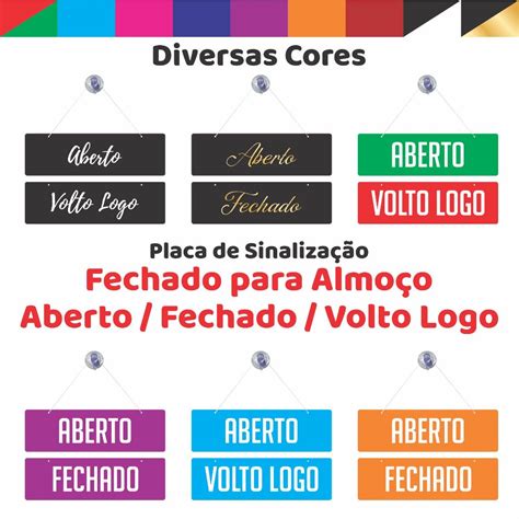 Placa Aberto Volto Logo Fechado para Almoço Ventosa para Lojas e