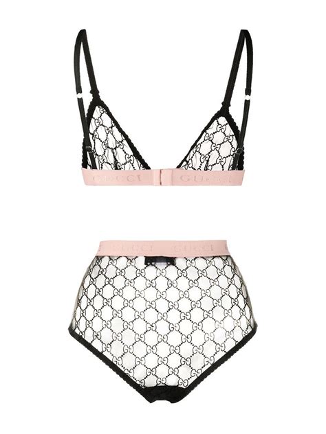 Gucci Synthetic Monogram Mesh Lingerie Set In Black Lyst