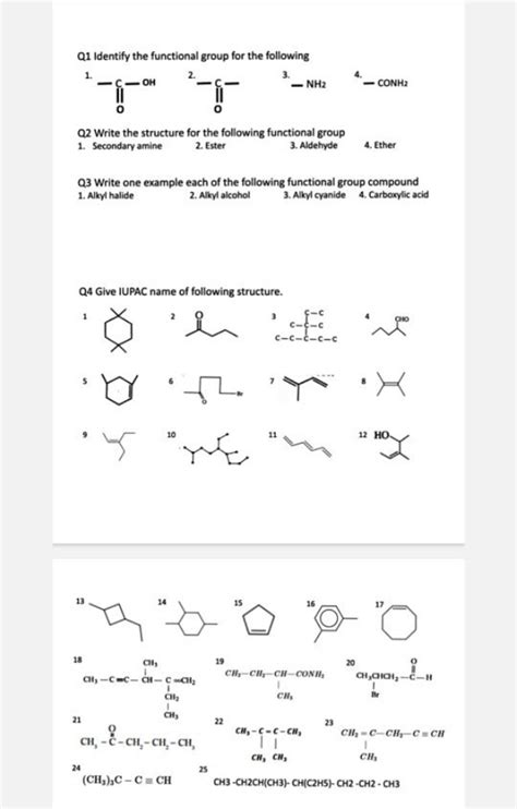 Q3 Write One Example Each Of The Following Functional Group Compound