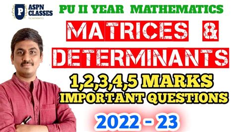 2nd Pu Maths Matrices And Determinants Important Questions For Annual