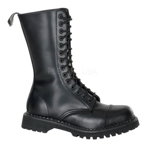 Demonia Rocky 14 Black Leather Unibat Boots Black Combat