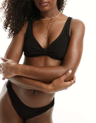 Other Stories Top Bikini A Triangolo Stropicciato Nero Con Nodo Asos