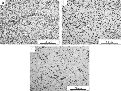 Optical microstructure: (a) alloy A; (b) alloy B and (c) alloy D ...