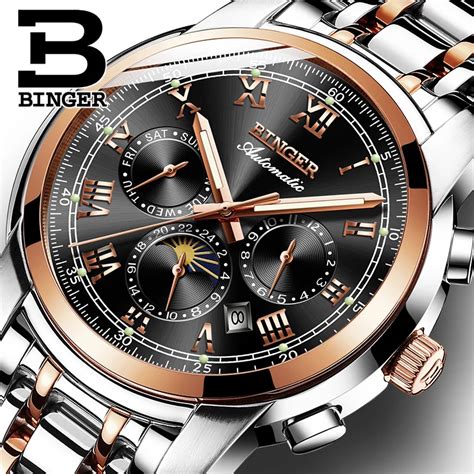 Switzerland Automatic Mechanical Watch Men Binger Luxury Brand Mens