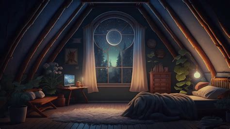 Artstation Vtuber Background Animated Cosy Lofi Attic Bedroom